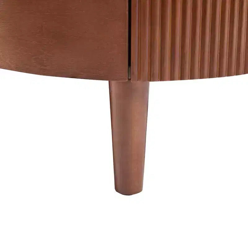 Table basse gigogne ronde JVNOXK vintage cannelée avec tiroir en noir et noyer de 80 cm