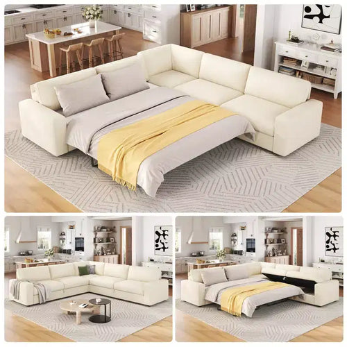 AMERLIFE 106 Oversized L-Shaped Sleeper Sofa with Pull-Out Bed, Storage Chaise