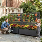 MAYEERTY Jardinière en fer forgé noir avec treillis (Harold B à persiennes), 47x47x16, jardinière de jardin double face en 3 pièces