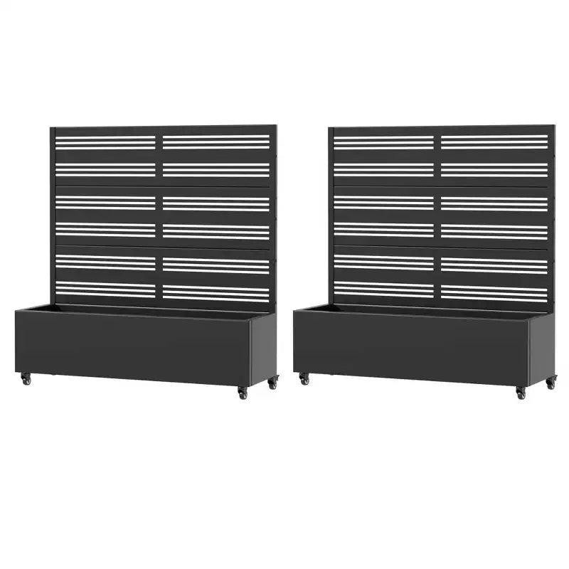 MAYEERTY Jardinière en fer forgé noir avec treillis (Harold B à persiennes), 47x47x16, jardinière de jardin double face en 3 pièces