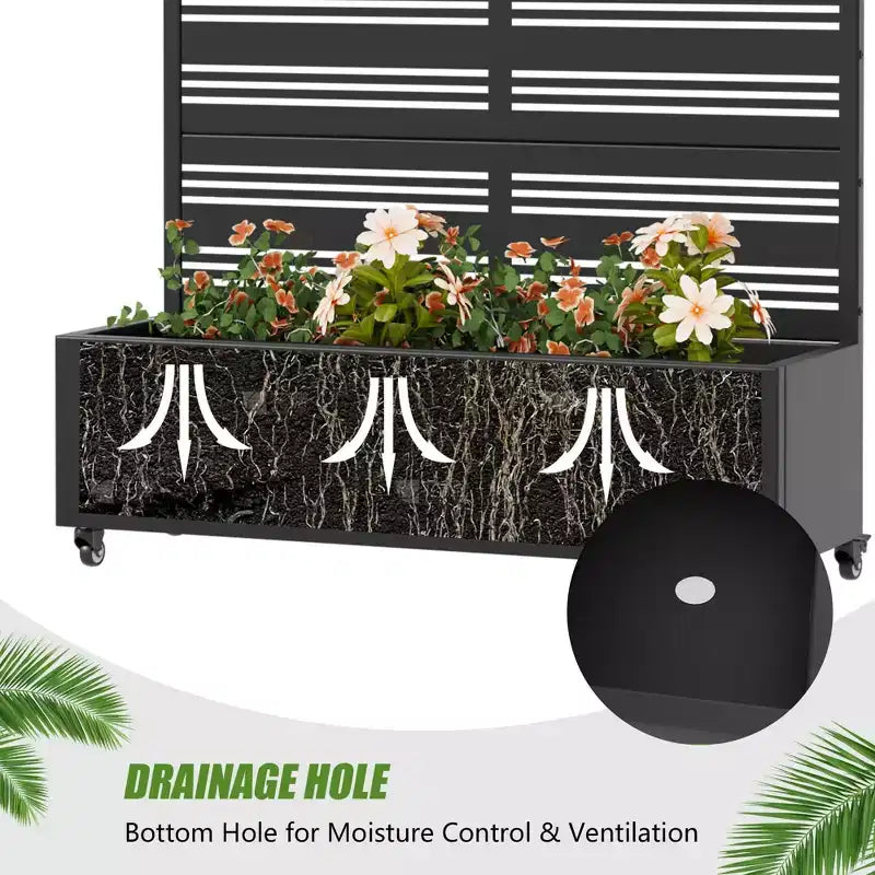 MAYEERTY Jardinière en fer forgé noir avec treillis (Harold B à persiennes), 47x47x16, jardinière de jardin double face en 3 pièces