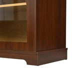 Meuble TV style ferme JVNOXK avec portes vitrées semi-cintrées, pouvant accueillir des téléviseurs jusqu'à 70 pouces. Buffet aspect bois avec étagères réglables, Noyer