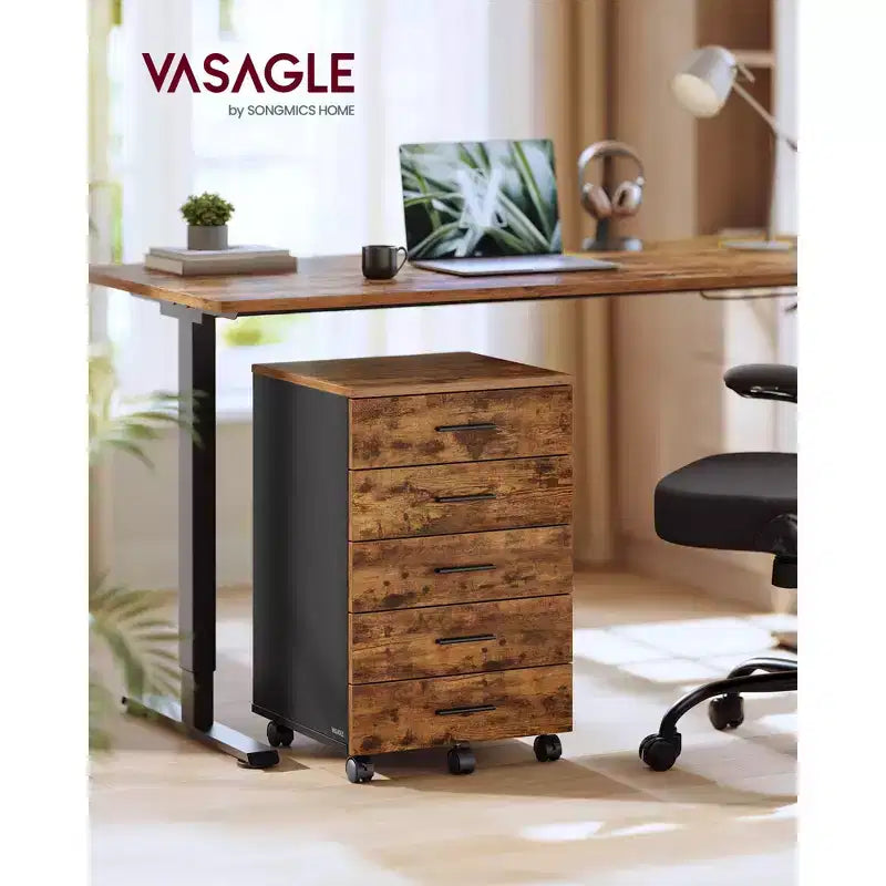 VASAGLE Meuble de classement, Meuble de rangement à roulettes, Meuble d'imprimante avec 5 tiroirs, Rails coulissants sans outils