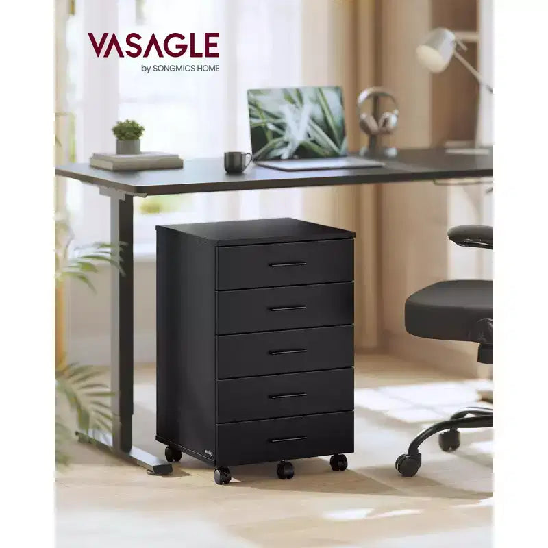 VASAGLE Meuble de classement, Meuble de rangement à roulettes, Meuble d'imprimante avec 5 tiroirs, Rails coulissants sans outils