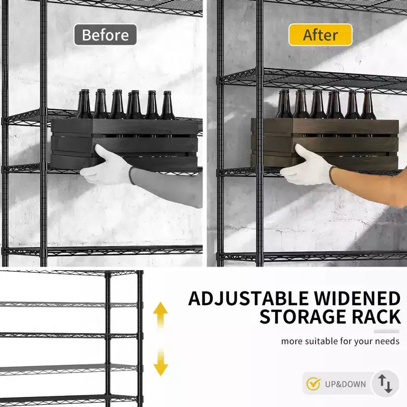 Étagère noire à 3 niveaux réglables en hauteur avec roulettes réglables