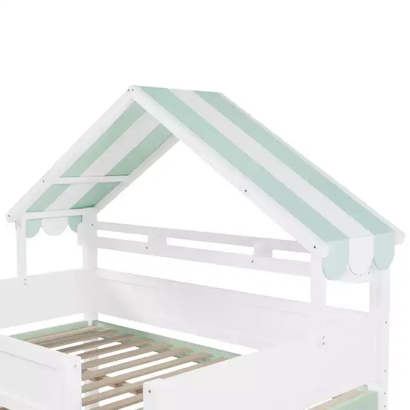 Lit mezzanine complet Luxystar avec toit en auvent rayé, étagères de rangement et armoire