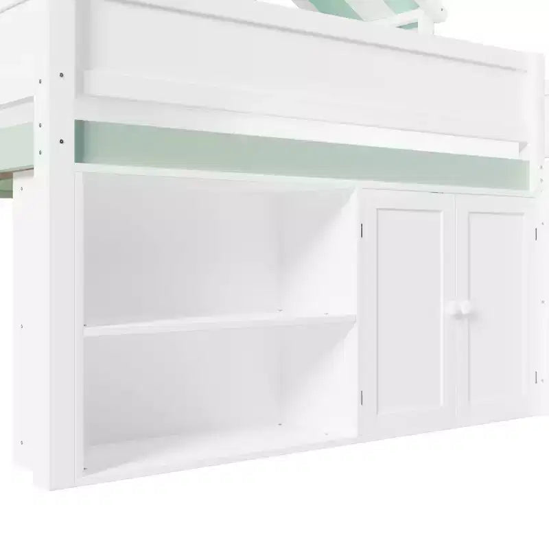 Lit mezzanine complet Luxystar avec toit en auvent rayé, étagères de rangement et armoire