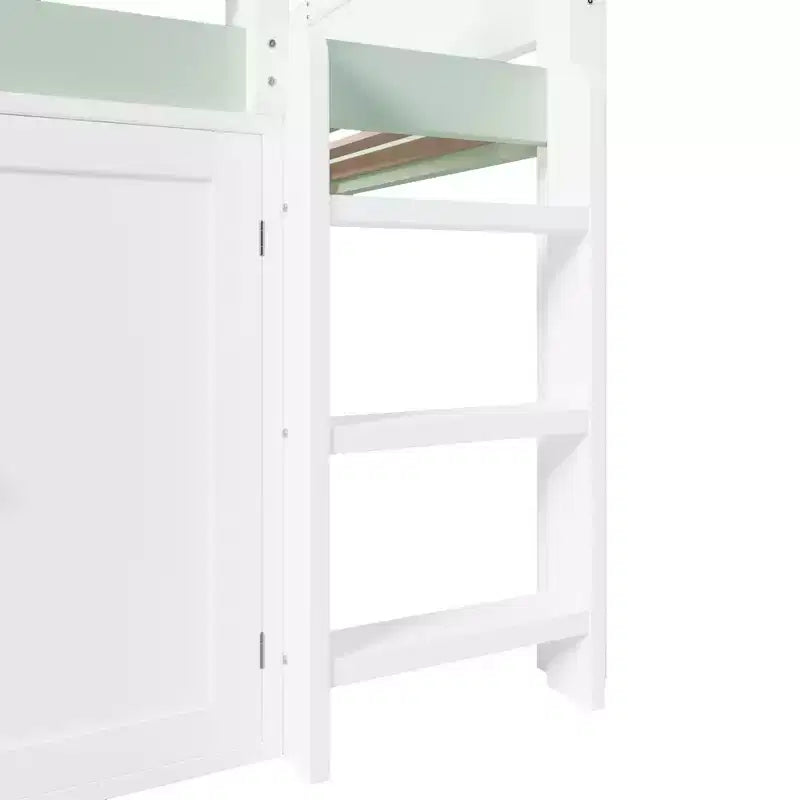Lit mezzanine complet Luxystar avec toit en auvent rayé, étagères de rangement et armoire