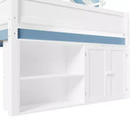 Lit mezzanine complet Luxystar avec toit en auvent rayé, étagères de rangement et armoire