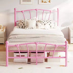 Cadre de lit en métal en forme de cœur avec tête de lit et pied de lit, design plateforme avec support à lattes solide et espace de rangement sous le lit pour chambre à coucher