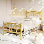 Cadre de lit en métal en forme de cœur avec tête de lit et pied de lit, design plateforme avec support à lattes solide et espace de rangement sous le lit pour chambre à coucher