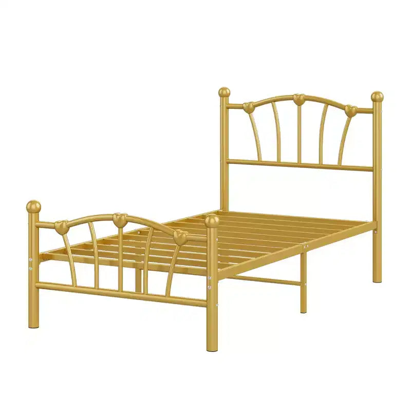 Cadre de lit en métal en forme de cœur avec tête de lit et pied de lit, design plateforme avec support à lattes solide et espace de rangement sous le lit pour chambre à coucher