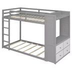 Lit superposé double Whisen avec 4 tiroirs de rangement, tringle à vêtements, étagères intégrées et deux panneaux perforés