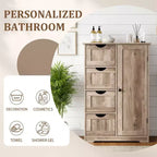 Meuble de Rangement de Salle de Bain Gris Lavé avec 4 Tiroirs et 1 Porte