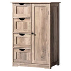 Meuble de Rangement de Salle de Bain Gris Lavé avec 4 Tiroirs et 1 Porte