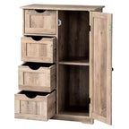 Meuble de Rangement de Salle de Bain Gris Lavé avec 4 Tiroirs et 1 Porte
