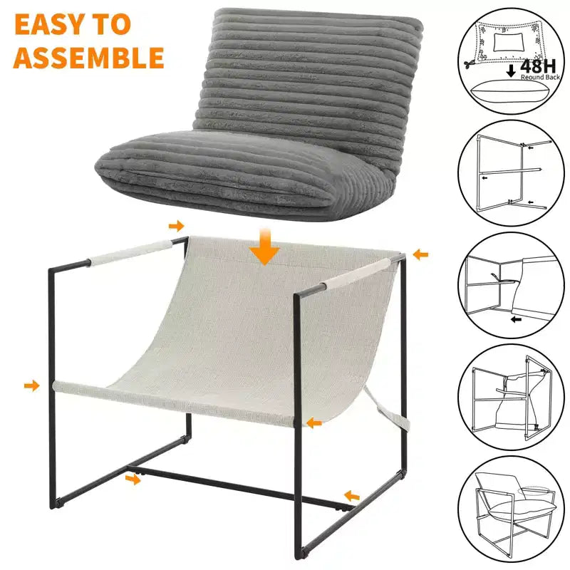 Fauteuil d'appoint moderne Sling – Fauteuil de salon rembourré en mousse déchiquetée pour le salon, la chambre et la lecture au bureau