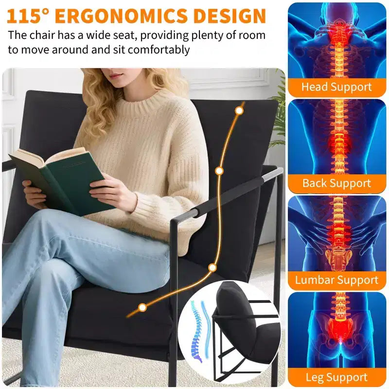 Fauteuil d'appoint moderne Sling – Fauteuil de salon rembourré en mousse déchiquetée pour le salon, la chambre et la lecture au bureau