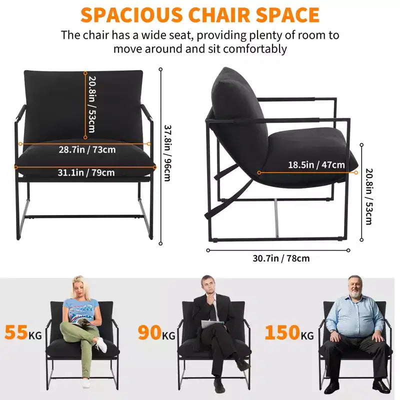 Fauteuil d'appoint moderne Sling – Fauteuil de salon rembourré en mousse déchiquetée pour le salon, la chambre et la lecture au bureau