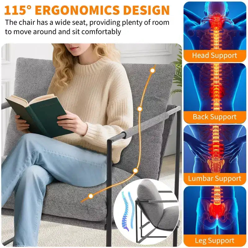 Fauteuil d'appoint moderne Sling – Fauteuil de salon rembourré en mousse déchiquetée pour le salon, la chambre et la lecture au bureau