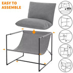 Fauteuil d'appoint moderne Sling – Fauteuil de salon rembourré en mousse déchiquetée pour le salon, la chambre et la lecture au bureau