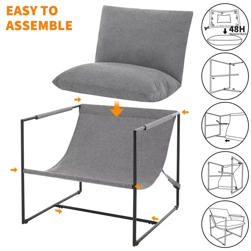 Fauteuil d'appoint moderne Sling – Fauteuil de salon rembourré en mousse déchiquetée pour le salon, la chambre et la lecture au bureau