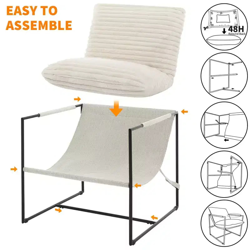 Fauteuil d'appoint moderne Sling – Fauteuil de salon rembourré en mousse déchiquetée pour le salon, la chambre et la lecture au bureau
