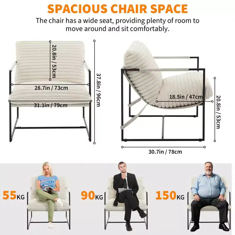 Fauteuil d'appoint moderne Sling – Fauteuil de salon rembourré en mousse déchiquetée pour le salon, la chambre et la lecture au bureau