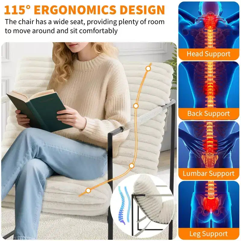 Fauteuil d'appoint moderne Sling – Fauteuil de salon rembourré en mousse déchiquetée pour le salon, la chambre et la lecture au bureau