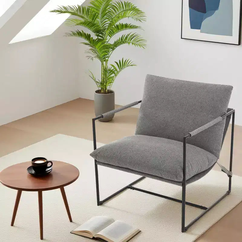 Fauteuil d'appoint moderne Sling – Fauteuil de salon rembourré en mousse déchiquetée pour le salon, la chambre et la lecture au bureau