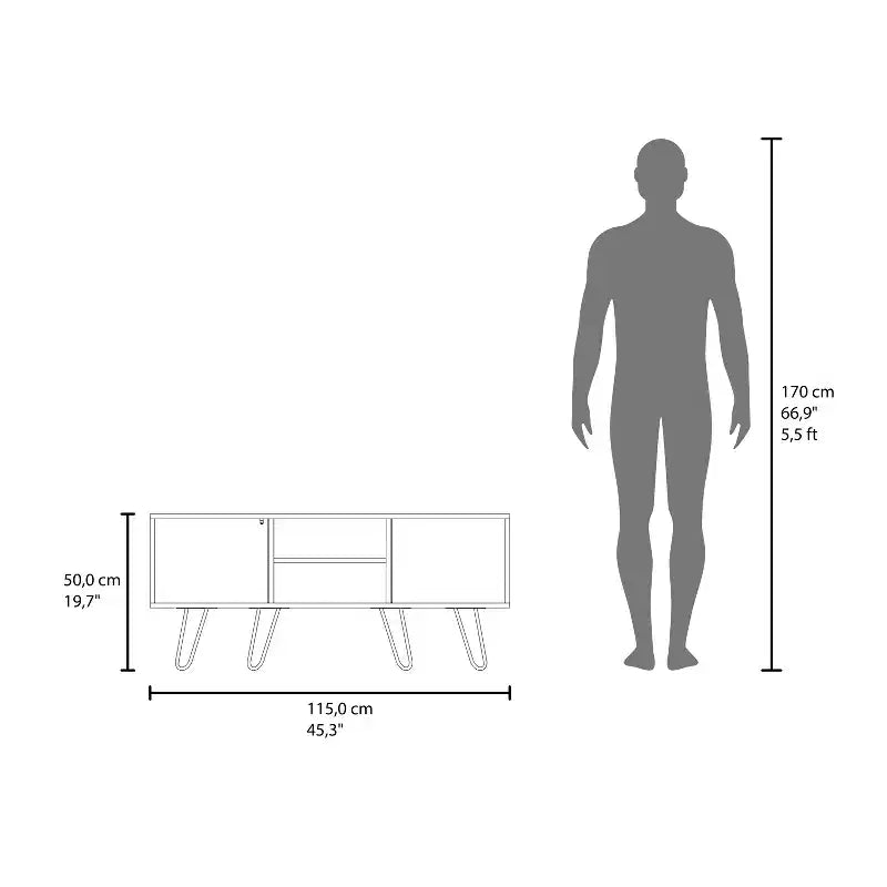 Meuble TV moderne JVNOXK 65 pouces avec portes et espace de rangement ouvert, surface résistante aux rayures, équipé d'élégants pieds épingle, marron