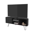 Meuble TV moderne JVNOXK 65 pouces avec portes et espace de rangement ouvert, surface résistante aux rayures, équipé d'élégants pieds épingle, marron