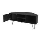 Meuble TV moderne JVNOXK 65 pouces avec portes et espace de rangement ouvert, surface résistante aux rayures, équipé d'élégants pieds épingle, marron