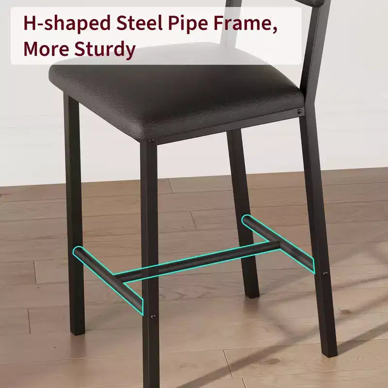 Tabourets de bar à hauteur de comptoir en cuir PU - Lot de 2 - Avec dossier, repose-pieds, coussin épais - Noir - Pour salle à manger, îlot de cuisine, bar d'appartement
