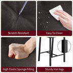 Tabourets de bar à hauteur de comptoir en cuir PU - Lot de 2 - Avec dossier, repose-pieds, coussin épais - Noir - Pour salle à manger, îlot de cuisine, bar d'appartement