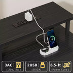 Bureau informatique noir de 61 pouces avec station de recharge, bureau de jeu avec lumières LED, réversible, 5 tiroirs en tissu, table d'écriture pour bureau à domicile, rangement pour les études