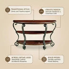 Console en bois massif GDFStudio Nelly de style traditionnel avec étagère ouverte et pieds en métal à volutes ornementales
