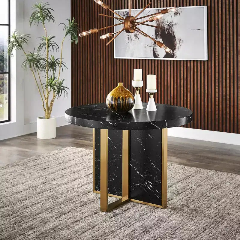 Table à manger ronde large en faux marbre Devoe 43 - iNSPIRE Q