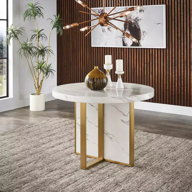 Table à manger ronde large en faux marbre Devoe 43 - iNSPIRE Q