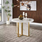 Table à manger ronde large en faux marbre Devoe 43 - iNSPIRE Q