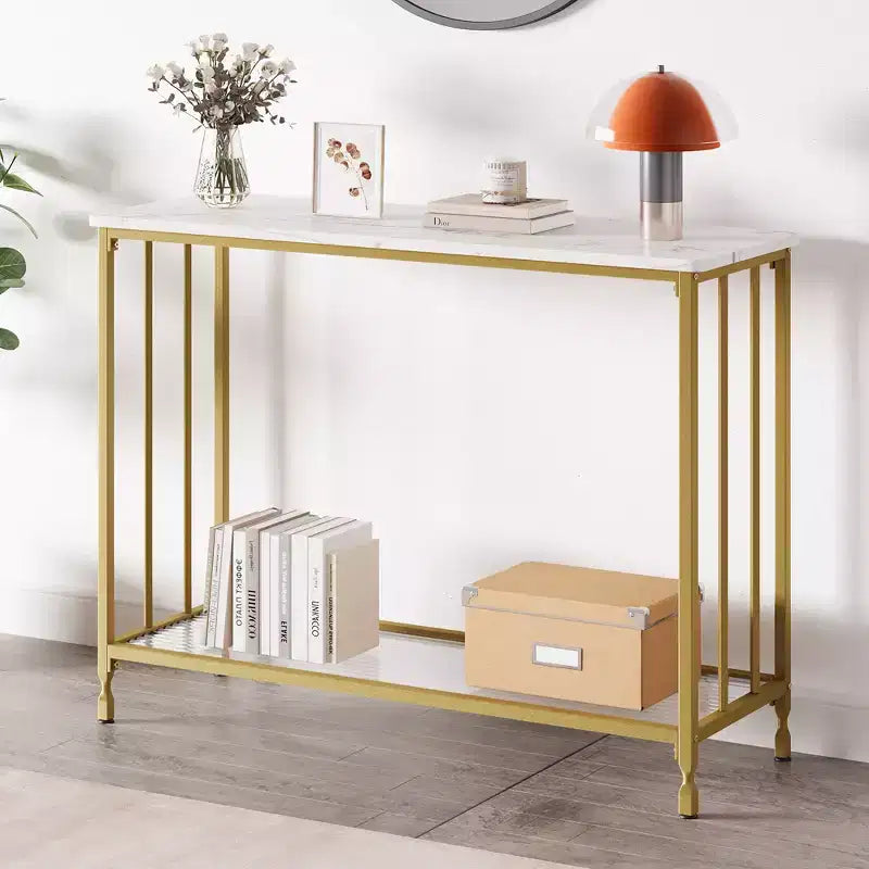 Console étroite avec 2 étagères de rangement, table d'appoint industrielle pour canapé, étagère de présentation ouverte pour couloir, salon, foyer, bureau, chambre à coucher
