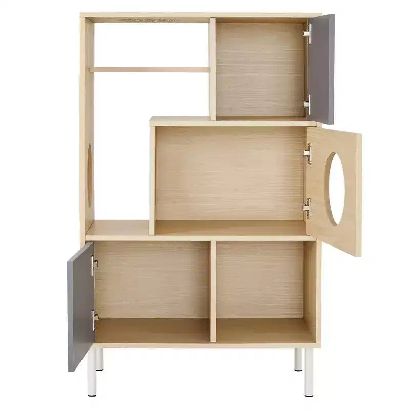 JVNOXK Arbre à chat et meuble d'appoint moderne 2 en 1, étagère en bois avec enclos pour litière, cadre d'escalade pour chat avec espace de rangement caché