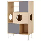 JVNOXK Arbre à chat et meuble d'appoint moderne 2 en 1, étagère en bois avec enclos pour litière, cadre d'escalade pour chat avec espace de rangement caché