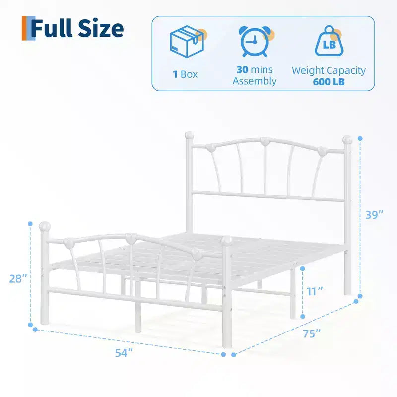 Cadre de Lit en Métal avec Tête de Lit en Forme de Cœur Charmant, Plateforme Robuste, Rangement Sous le Lit, Pas Besoin de Sommier, Parfait pour Chambre d'Enfant et de Fille