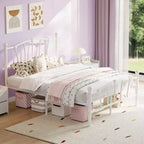 Cadre de Lit en Métal avec Tête de Lit en Forme de Cœur Charmant, Plateforme Robuste, Rangement Sous le Lit, Pas Besoin de Sommier, Parfait pour Chambre d'Enfant et de Fille