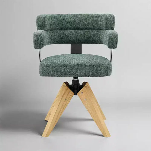 Art Leon Desk Chair No Wheels, Mid Century Modern Swivel Arm Chair, Fabric Upholstered Side Chair with Oak Wood Legs