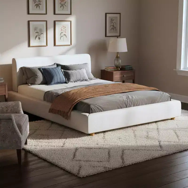 Lit plateforme rembourré moderne en bouclé avec tête de lit Ulyana Christopher Knight Home