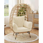 Fauteuil œuf en osier surdimensionné, chaise longue de patio en osier confortable avec cadre robuste, design moderne en forme d'œuf