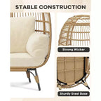 Fauteuil œuf en osier surdimensionné, chaise longue de patio en osier confortable avec cadre robuste, design moderne en forme d'œuf