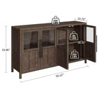 Meuble Buffet Vaisselier avec 4 Portes Vitrées, Vitrine de 140 cm pour Cuisine, Salle à Manger, Salon